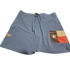 Columbia Blue Swim Trunks Men's Size 44W Regular Texas Flag Print New With Tags